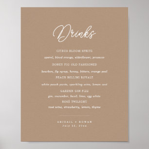 Boho Sand Minimalistisk Skrift Bröllopsbar Meny Sk Poster