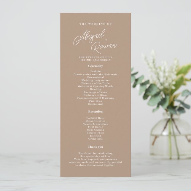 Boho Sand Script Minimalistiskt Bröllopsprogramkor Inbjudningar (Stående Fram)