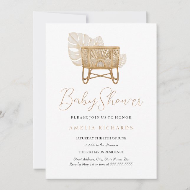 Boho-säng för barnvagnsbarn Baby Shower Inbjudningar (Framsida)