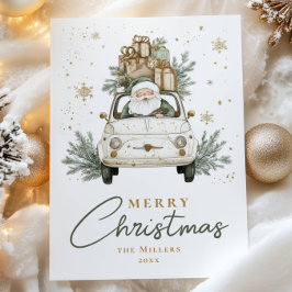 Boho Santa Car Vattenfärg Jul Julkort