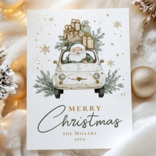 Boho Santa Car Vattenfärg Jul Julkort