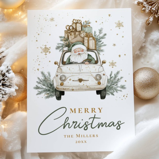 Boho Santa Car Vattenfärg Jul Julkort (Skapare uppladdad)