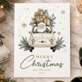 Boho Santa Car Vattenfärg Jul Julkort