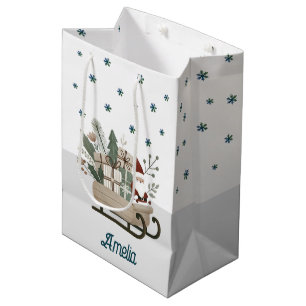 Boho Santa on Sleigh med gåvor Snöflingor Namn