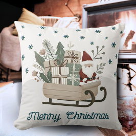 Boho Santa on Sleigh med gåvor Snöflingor Namn Kudde