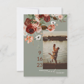 Boho Save Date Card with Photo Terracota Sage Tack Kort