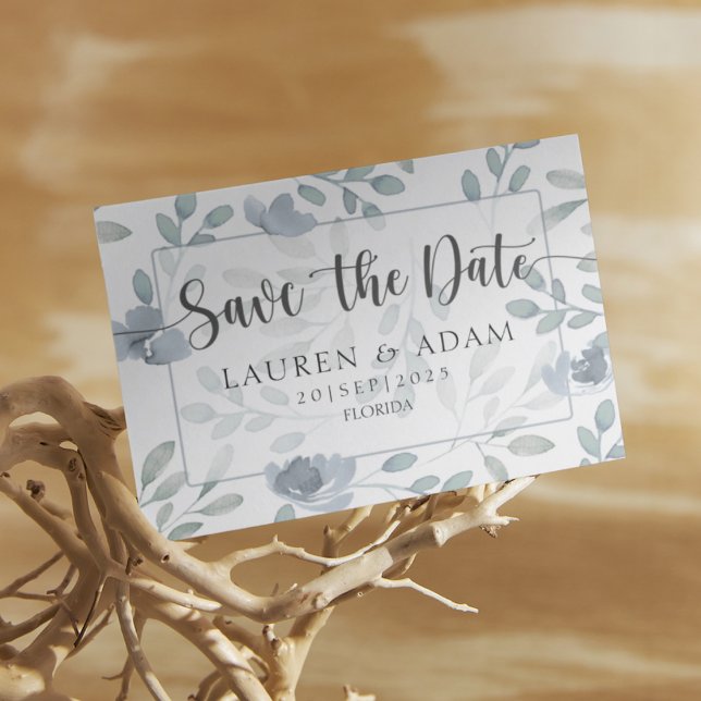 Boho Save Date Dusty Blue Eucalyptus Blommigt Spara Datumet (Skapare uppladdad)