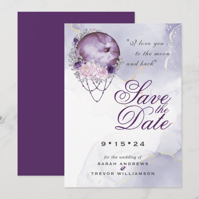 Boho Save Date Dusty Lila Celestial Mandala Inbjudningar (Fram/baksida)