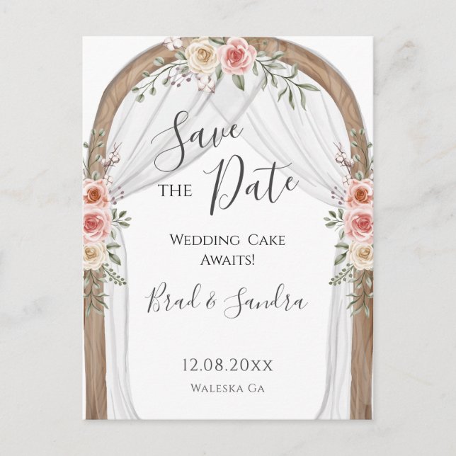 Boho Save Date - Elegant Bohemian Blommigt Arch Meddelande Vykort (Framsida)