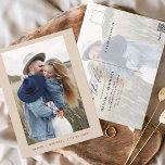 Boho Save Date Photo Minimal Script-vykort Vykort<br><div class="desc">Bröllop Boho Terracotta Spara datumkort med foto på framsidan. Spara datumkorten innehåller en modern handskriven kursiv skripttypografi som är elegant,  enkel och modern till använda efter att du har minimalistisk enkel bröllopsdag firande.</div>