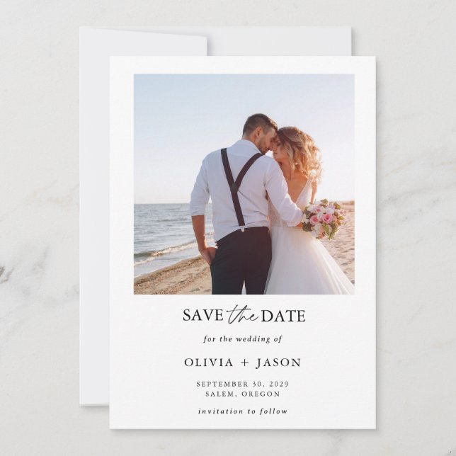 Boho Save Date Photo Minimalist Save the Date Inbjudningar (Framsida)