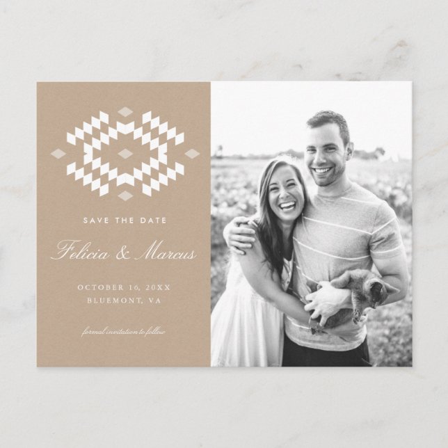 Boho Save Date Postcard, Kraft Meddelande Vykort (Framsida)