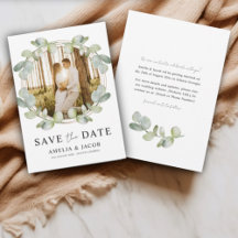 Boho Save Date Sage Grönt Eucalyptus Bröllop