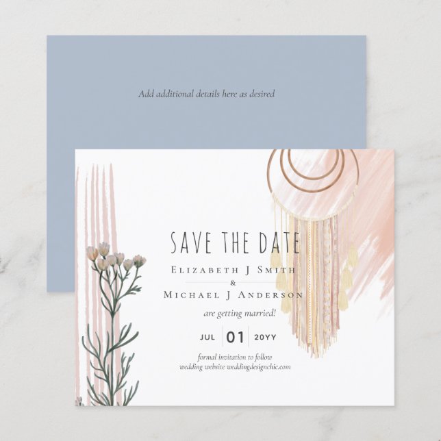 Boho Save the Date  Drömfångare tema (Fram/baksida)