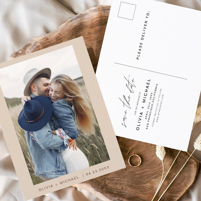 Boho Save the Date Photo Minimal Script Vykort (Skapare uppladdad)