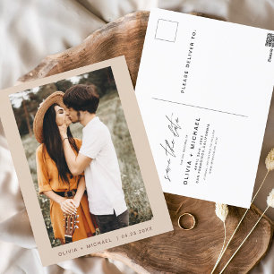 Boho Save the Date Photo Minimal Script Vykort