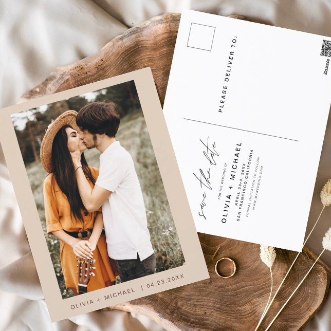 Boho Save the Date Photo Minimal Script Vykort (Skapare uppladdad)