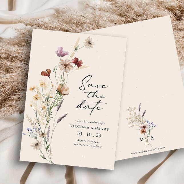 Boho Save The Date Platt Kort (Elegant Boho Wildflowers Wedding Save The Dates
 by Painted Paperie
)