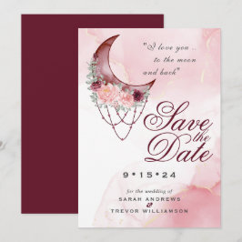 Boho Save the Date  Rosa Maroon Halvmåne Inbjudningar