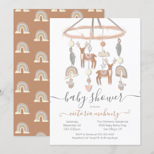 Boho Scandi Hjort Forest Mobile Baby Shower Inbjudningar