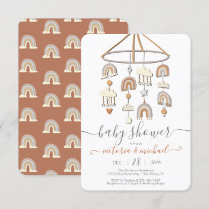Boho Scandi Rainbow Mobile Baby Shower Inbjudningar