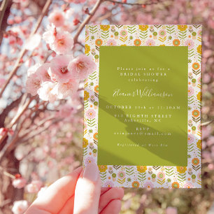 Boho Scandinavian Grönt Flowers Möhippa Inbjudningar