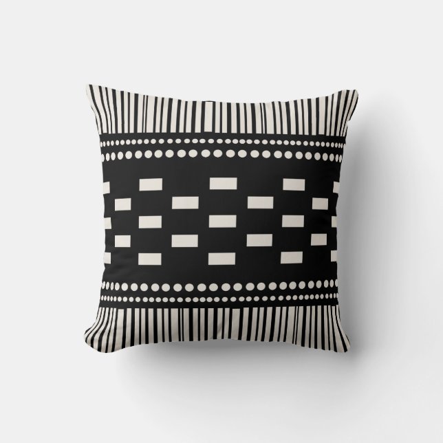 Boho Scandinavian Linjer Dots Black White Kudde (Framsida)