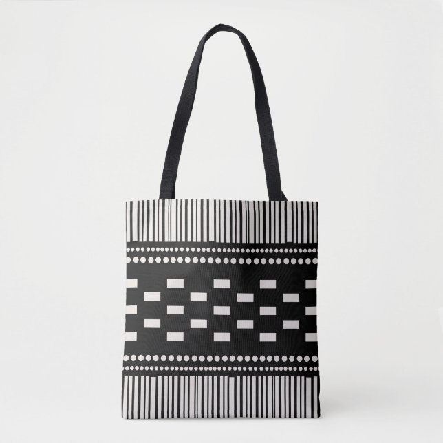 Boho Scandinavian Linjer Dots Black White Tygkasse (Framsida)