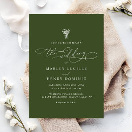 Boho Script Calligraphy Olive Green Wedding Inbjudningar