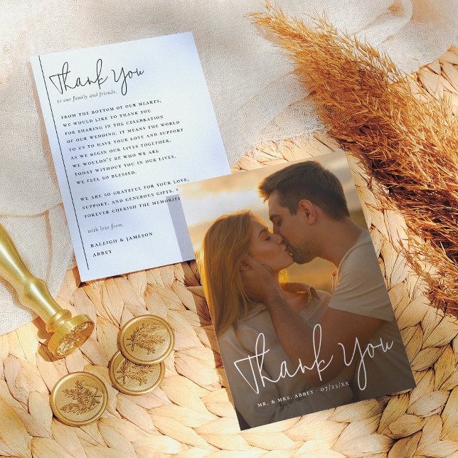 Boho Script & Classic Typography Photo Bröllop Tack Kort (Skapare uppladdad)