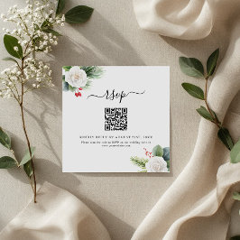Boho Script Greenery QR-kodkort Bröllop OSA Anteckningskort