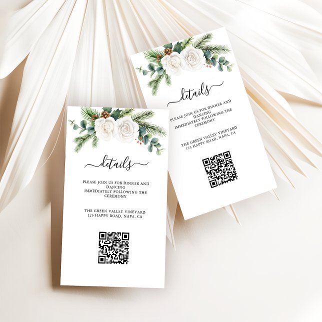 Boho Script Greenery Wedding QR-kod Anteckningskort (Skapare uppladdad)