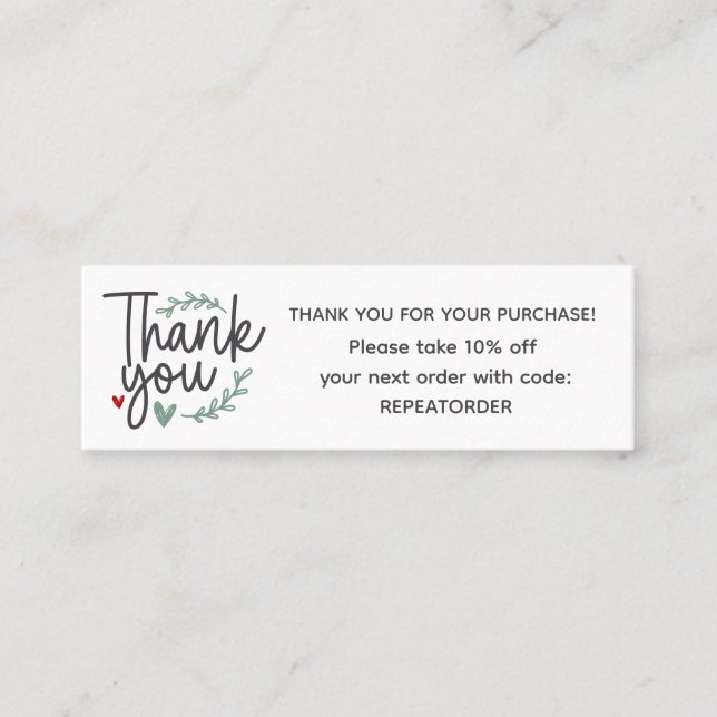 Boho script handwriting thank you logo mini visitkort (Framsida)