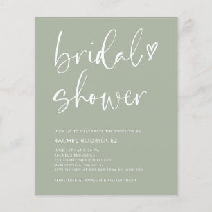 Boho Script Heart Sage Grönt Möhippa Inbjudan Flygblad