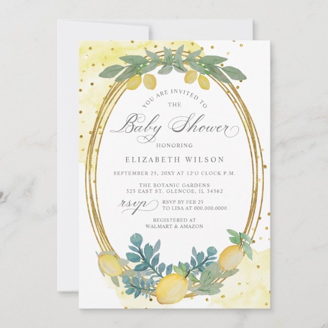 Boho Script Lemon Citrus Summer Baby Shower Inbjudningar (Framsida)