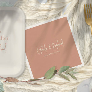 Boho Script Namn Date Terracotta bröllop Pappersservett