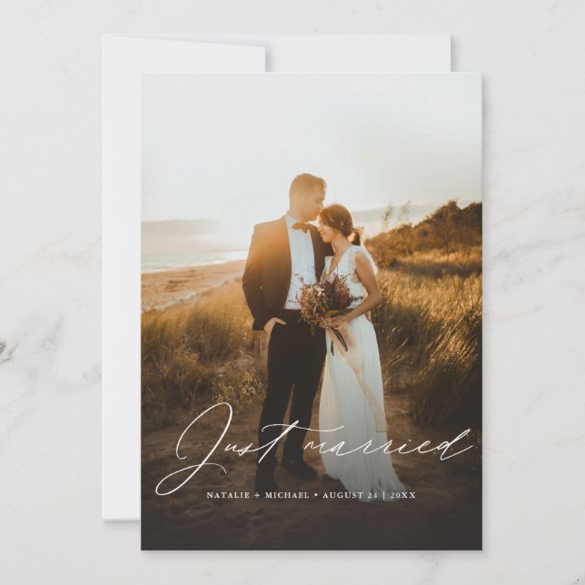 Boho Script Ny gifta Elopement Bröllop Photo Meddelande (Framsida)