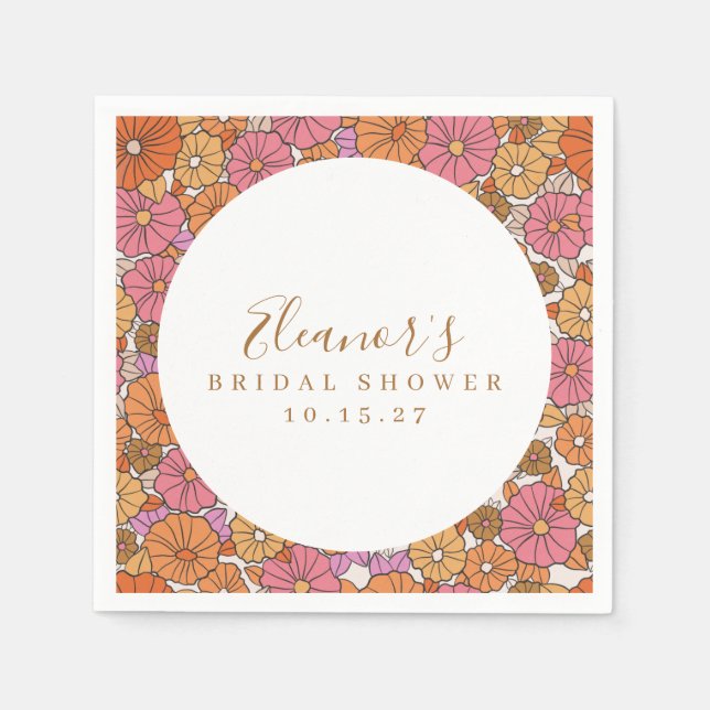 Boho Script Ocker Rosa Blommig Bröllopsdusch Anpas Pappersservett (Framsidan)