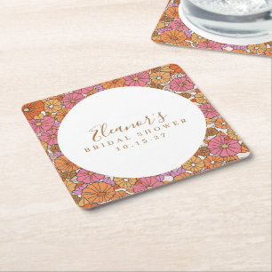 Boho Script Ocker Rosa Blommig Bröllopsdusch Anpas Underlägg Papper Kvadrat