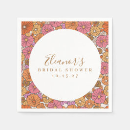 Boho Script Ocker Rosa Blommig Bröllopsfest Skrädd Pappersservett