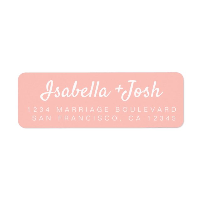 Boho Script Pastel Rosa Bröllop Returadress Etikett (Framsidan)