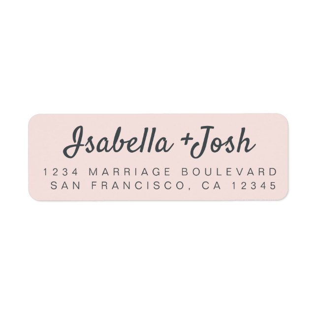 Boho Script Pastel Rosa Bröllop Returadress Etikett (Framsidan)