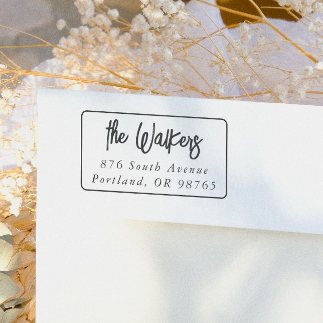 Boho Script rektangulär ram returadress Stämpel (Skapare uppladdad)