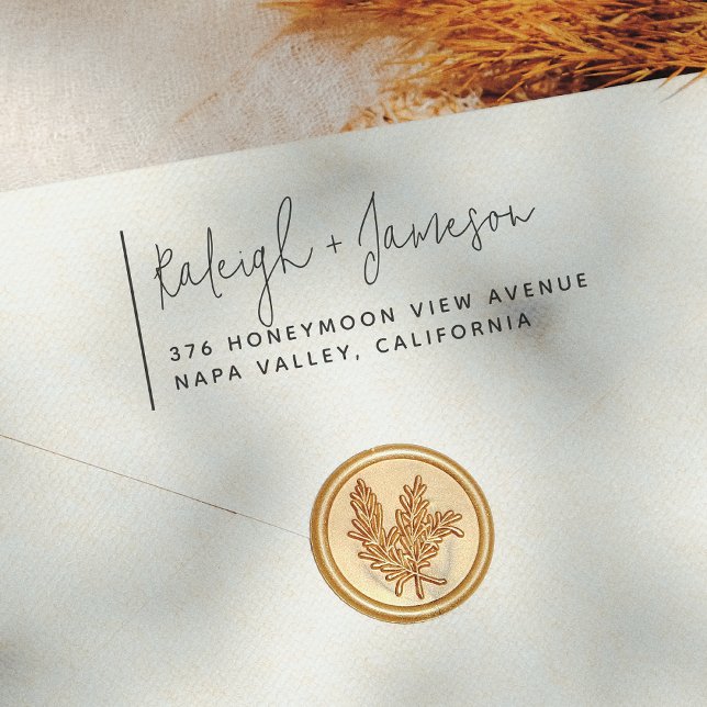 Boho Script Simple Typography Couple Namn Bröllop Självfärgande Stämpel (Skapare uppladdad)