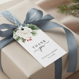 Boho Script Typography Evergreen Bröllop Tack Presentetikett