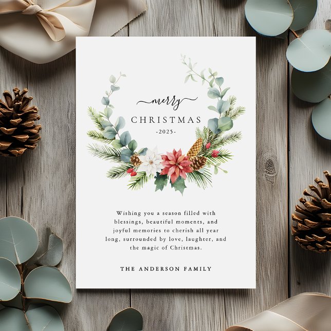 Boho Script Winter Greenery God jul Julkort (Skapare uppladdad)