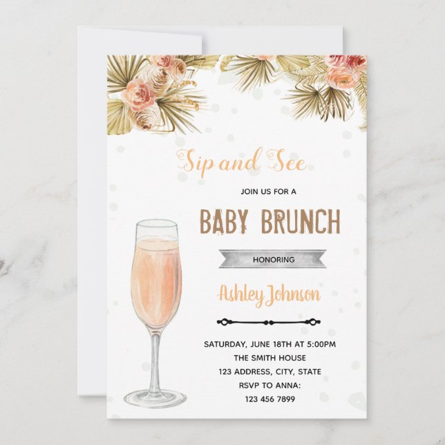 Boho se sippa och brunchfest inbjudningar (Framsida)