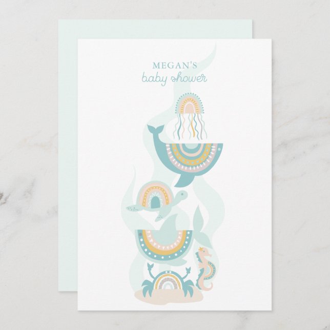 Boho Sea Animal Baby Shower-inbjudan Inbjudningar (Fram/baksida)