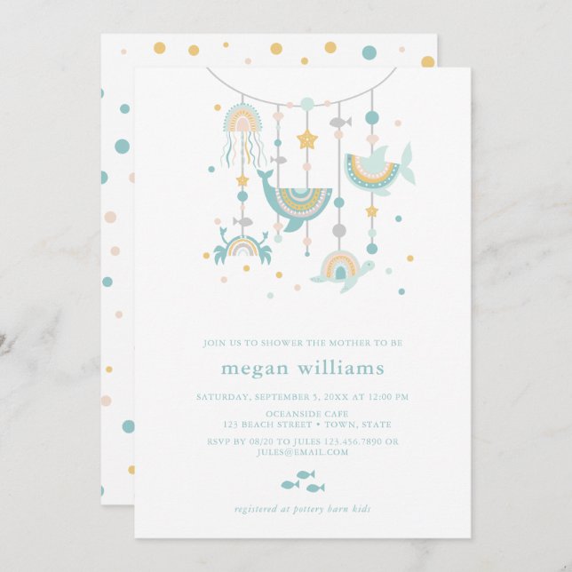 Boho Sea Animal Baby Shower-inbjudan Inbjudningar (Fram/baksida)