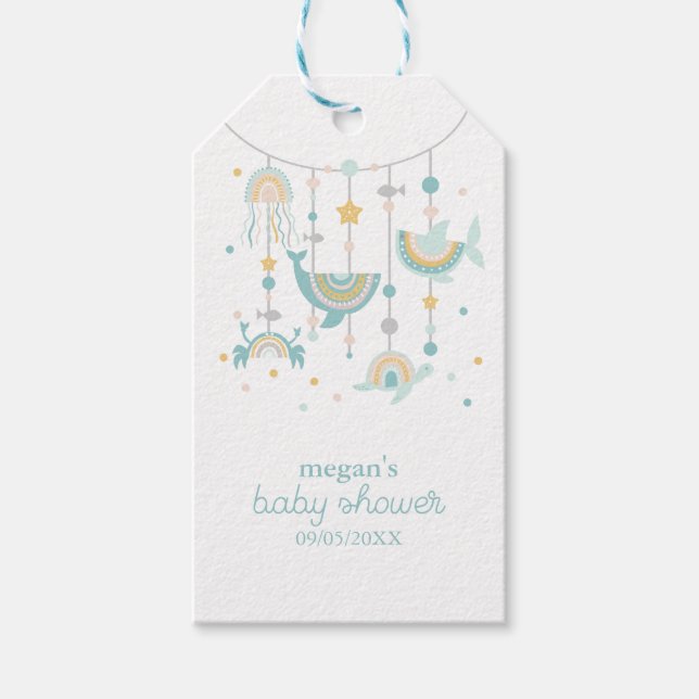 Boho Sea Animal Square Stickers Presentetikett (Framsidan)